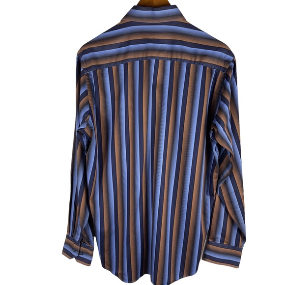 Bugatchi Electric Blue Striped 100% Cotton Long Sleeve Shirt NO Size Tag *LARGE* - Picture 3 of 13